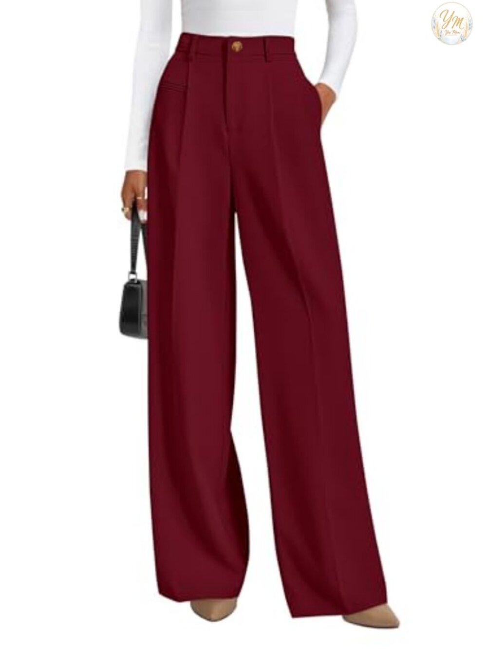 Women's Wide Leg High Waisted Work Dress Pants with Pockets